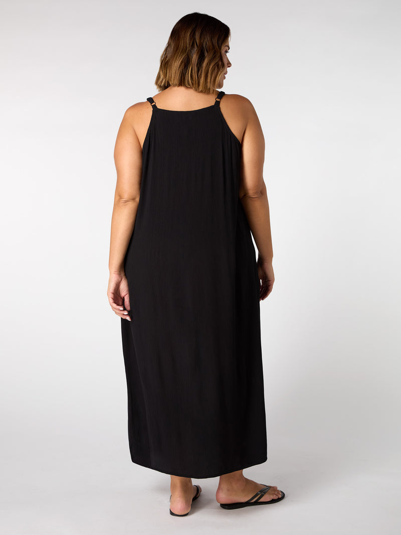 Black Crinkle Strappy Dress