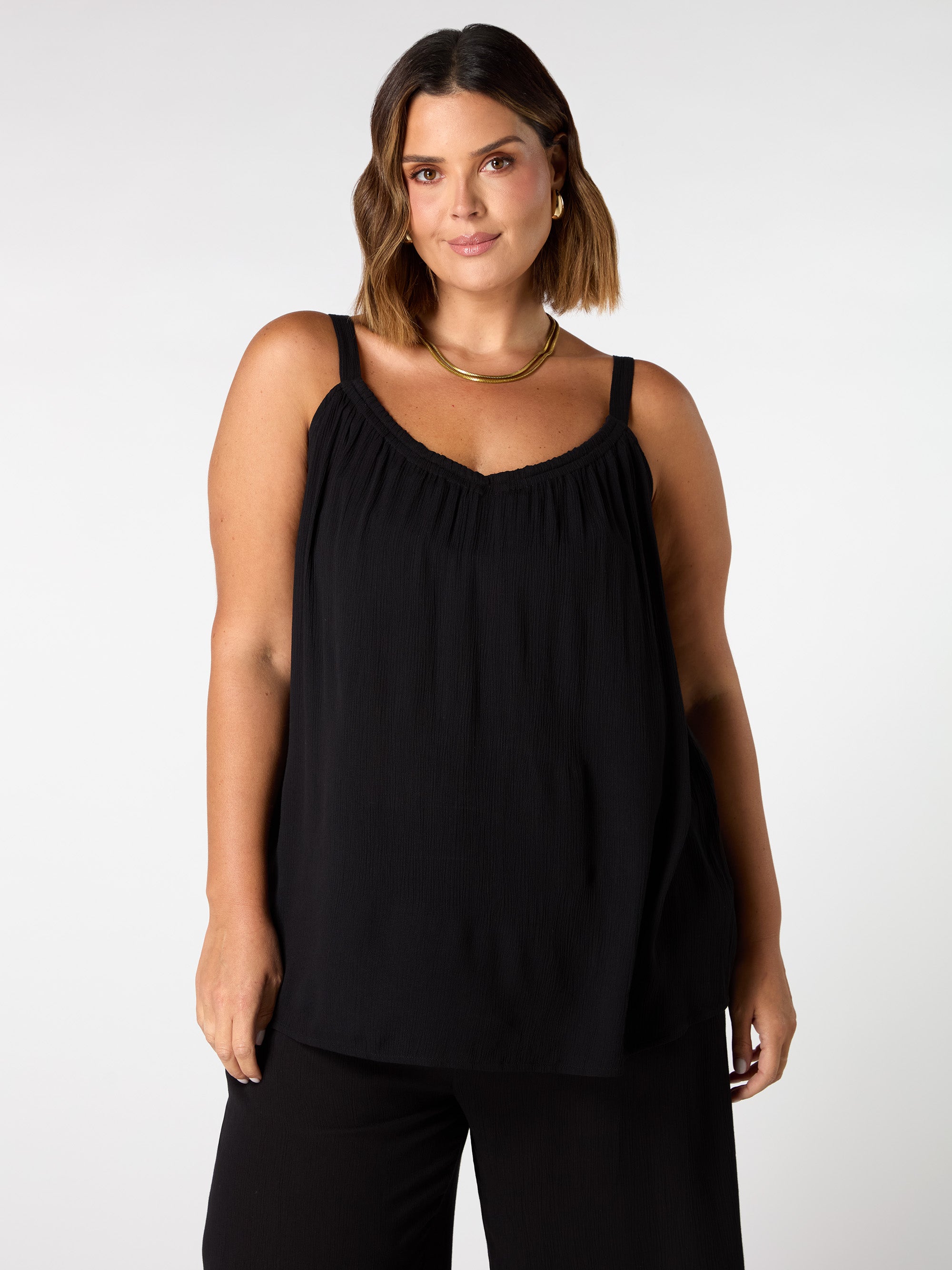 Black Crinkle Gathered Cami