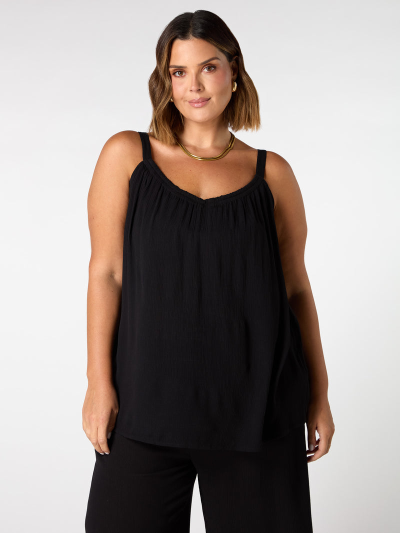 Black Crinkle Gathered Cami