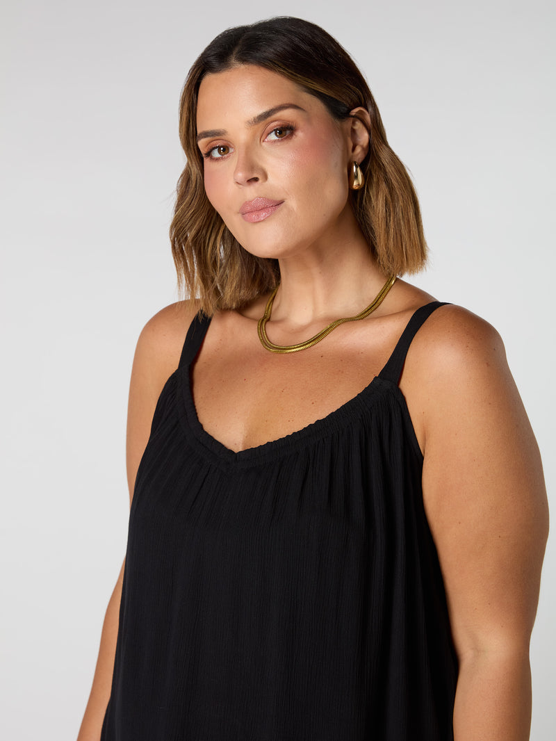 Black Crinkle Gathered Cami