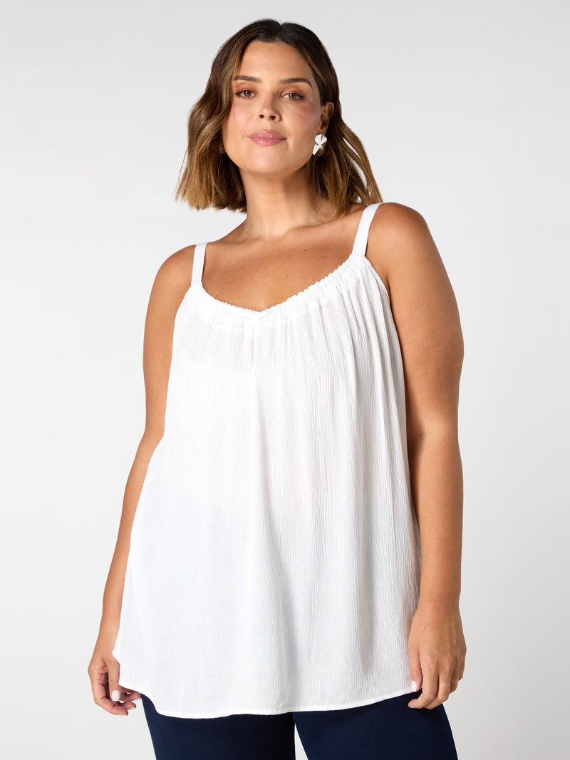 White Crinkle Gathered Cami