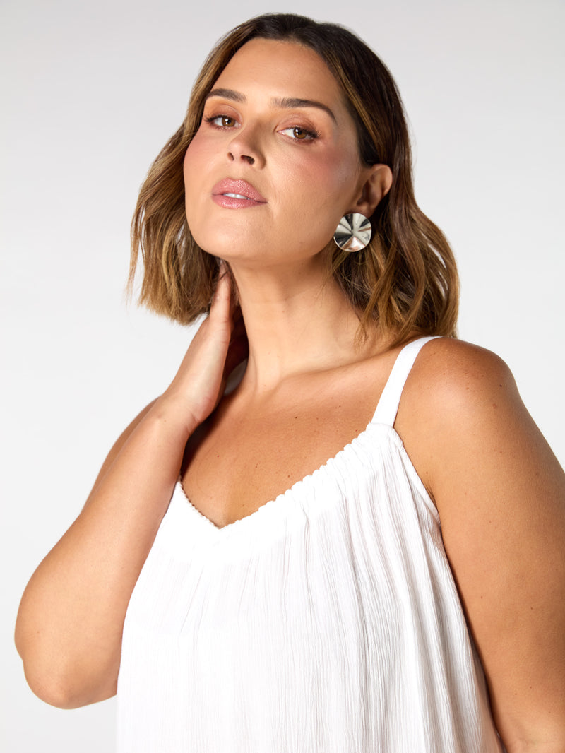 White Crinkle Gathered Cami