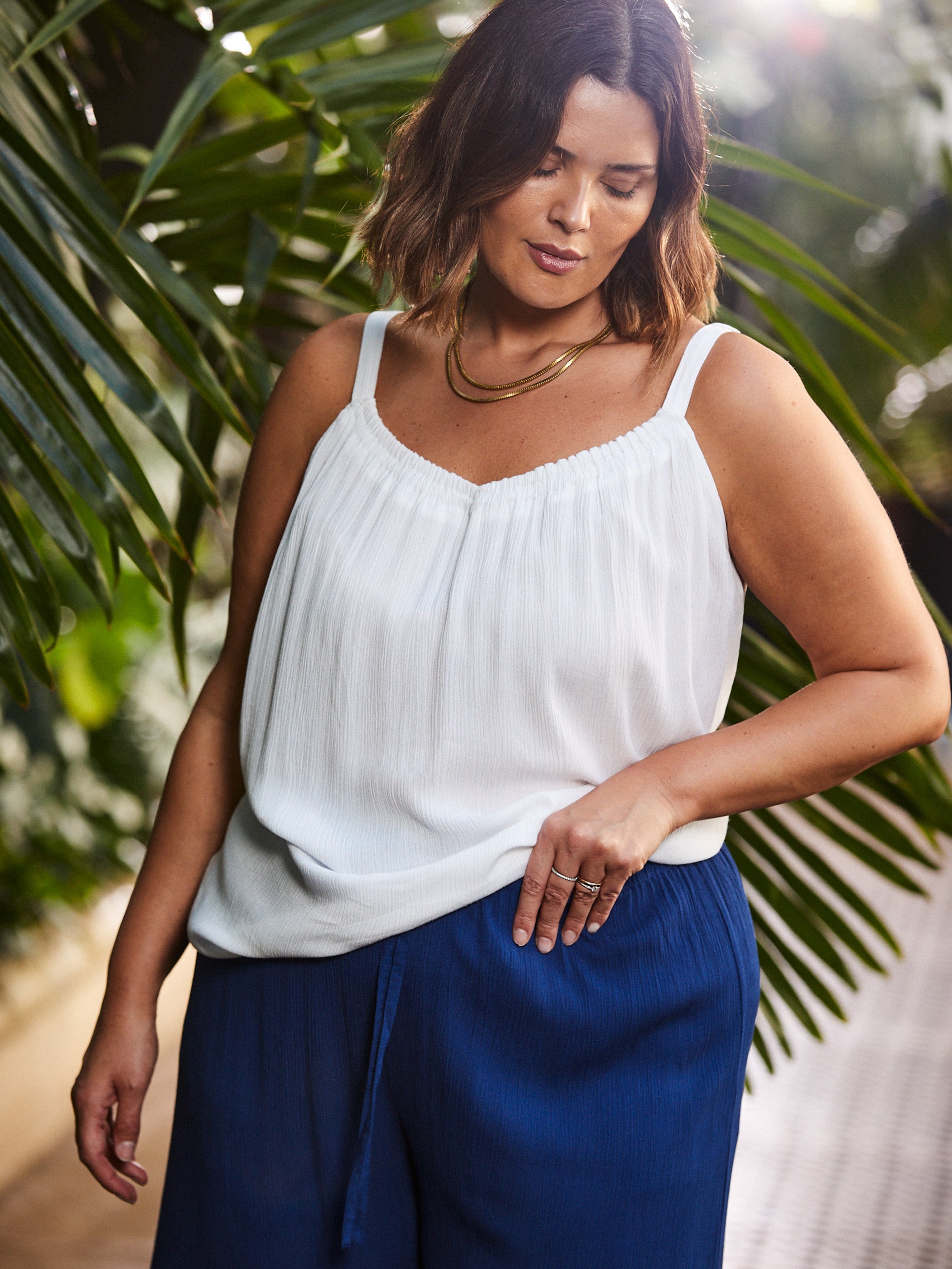 White Crinkle Gathered Cami