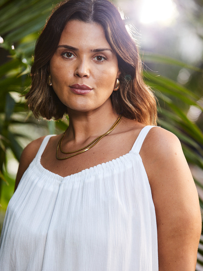 White Crinkle Gathered Cami