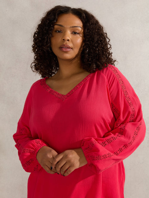 Raspberry Crinkle Crochet Insert Blouse