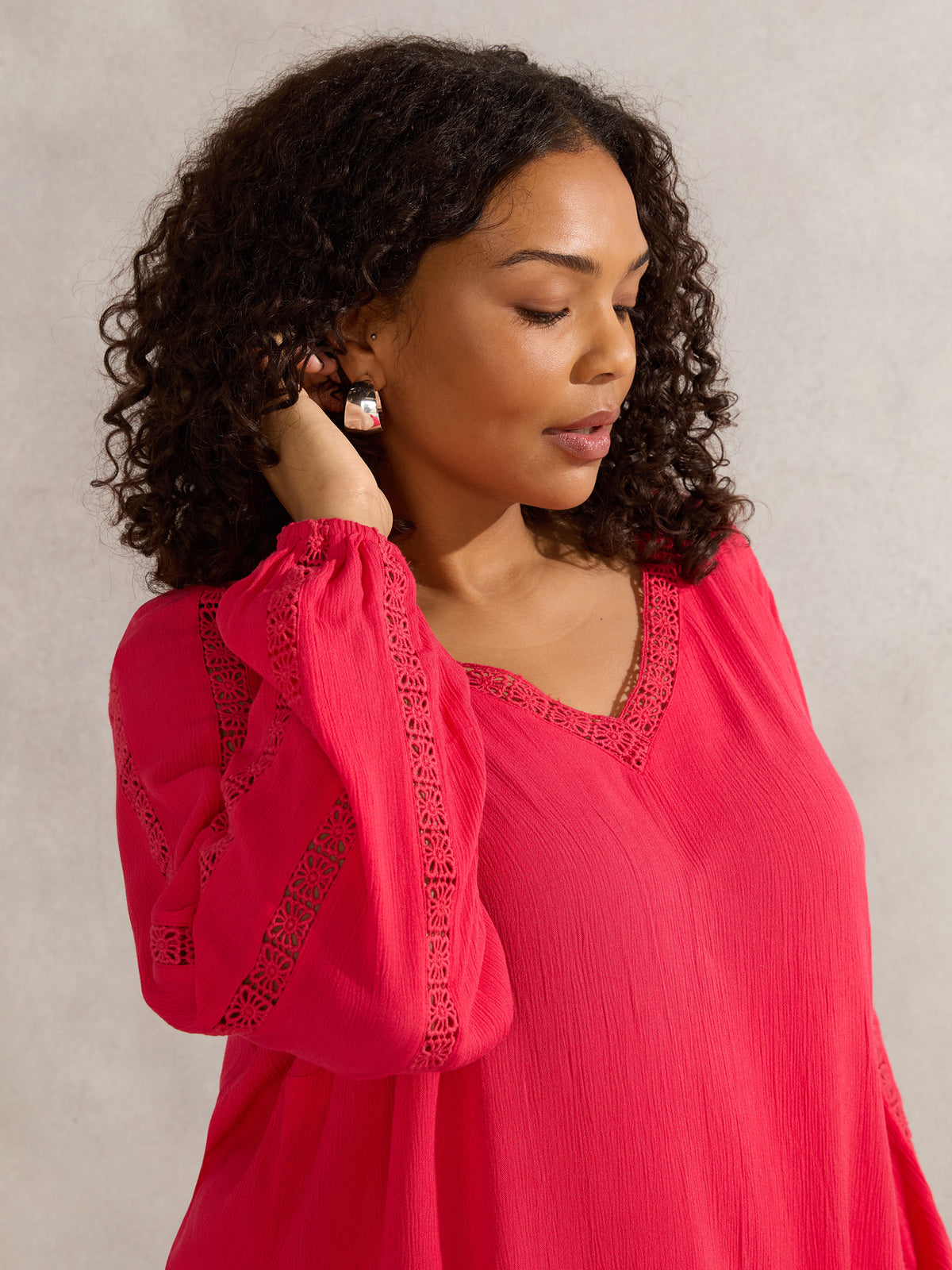 Raspberry Crinkle Crochet Insert Blouse
