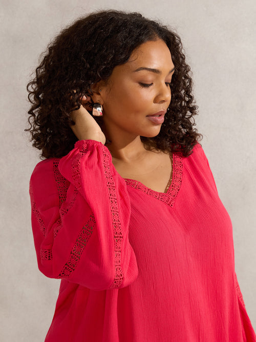 Raspberry Crinkle Crochet Insert Blouse