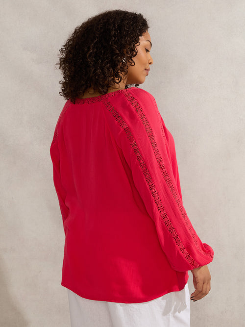Raspberry Crinkle Crochet Insert Blouse