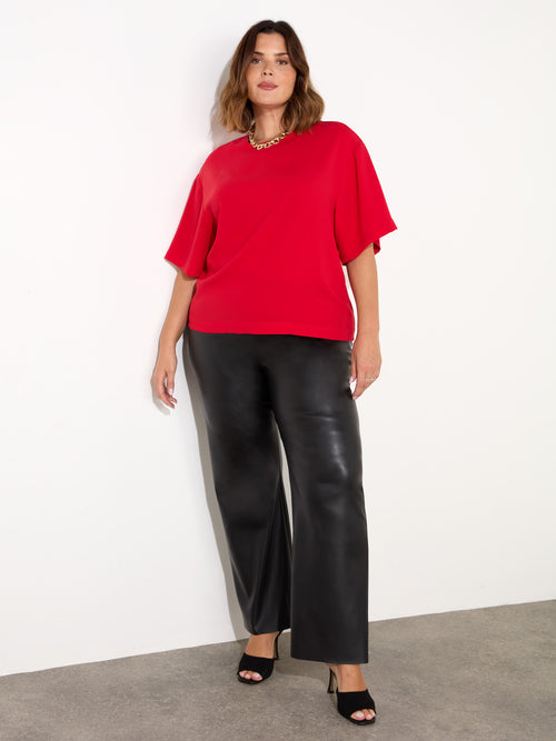 Black Faux Leather Elasticated Waist Trousers