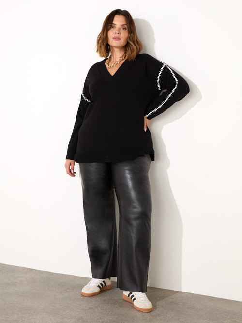 Black Faux Leather Elasticated Waist Trousers