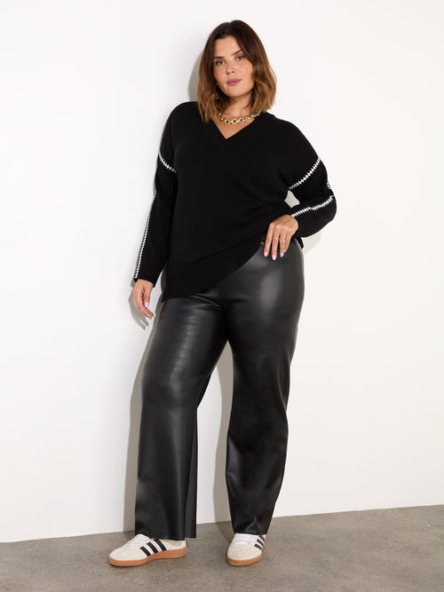 Black Faux Leather Elasticated Waist Trousers