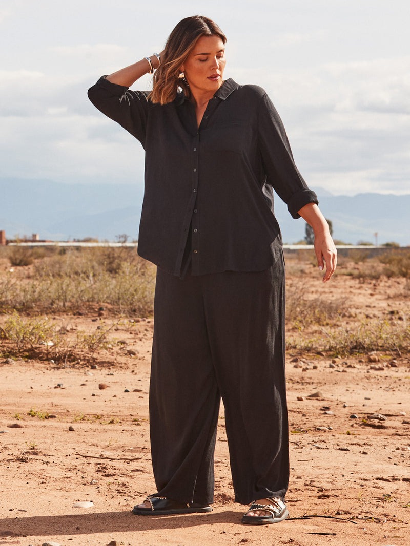 Black Crinkle Drawstring Trouser