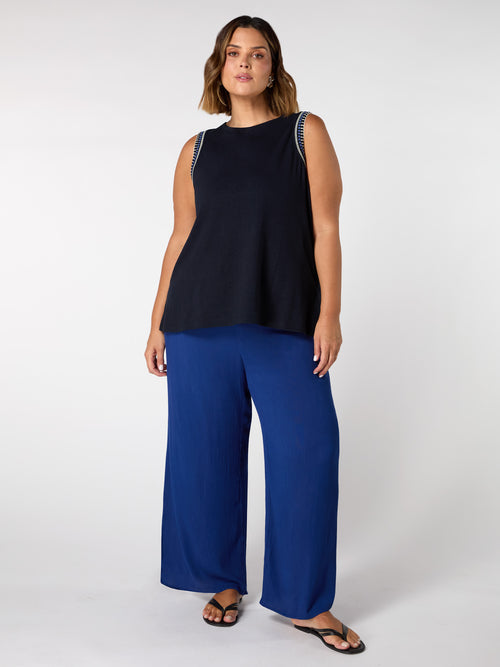 Blue Crinkle Drawstring Trouser