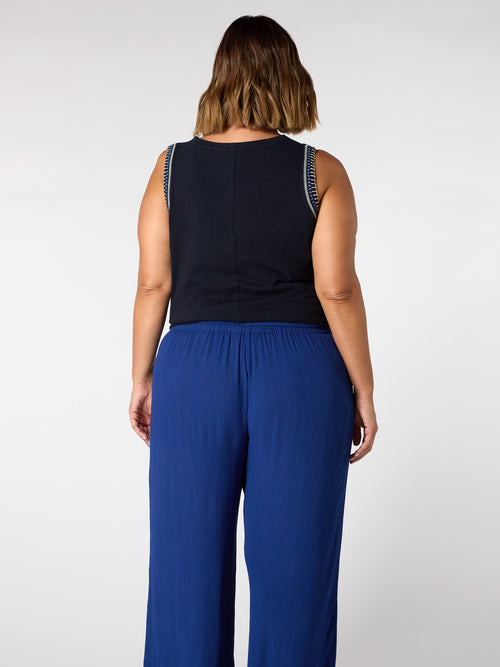 Blue Crinkle Drawstring Trouser