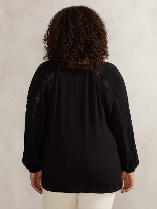 Black Crinkle Crochet Insert Blouse