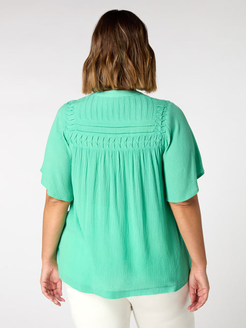 Green Crinkle Smocked Top