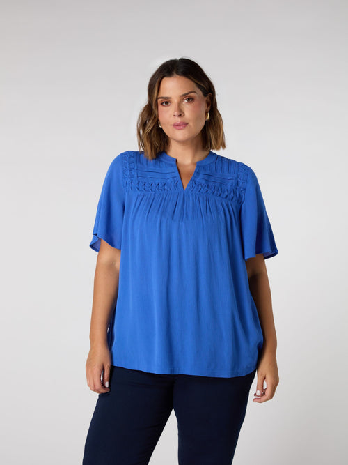 Blue Crinkle Smocked Top