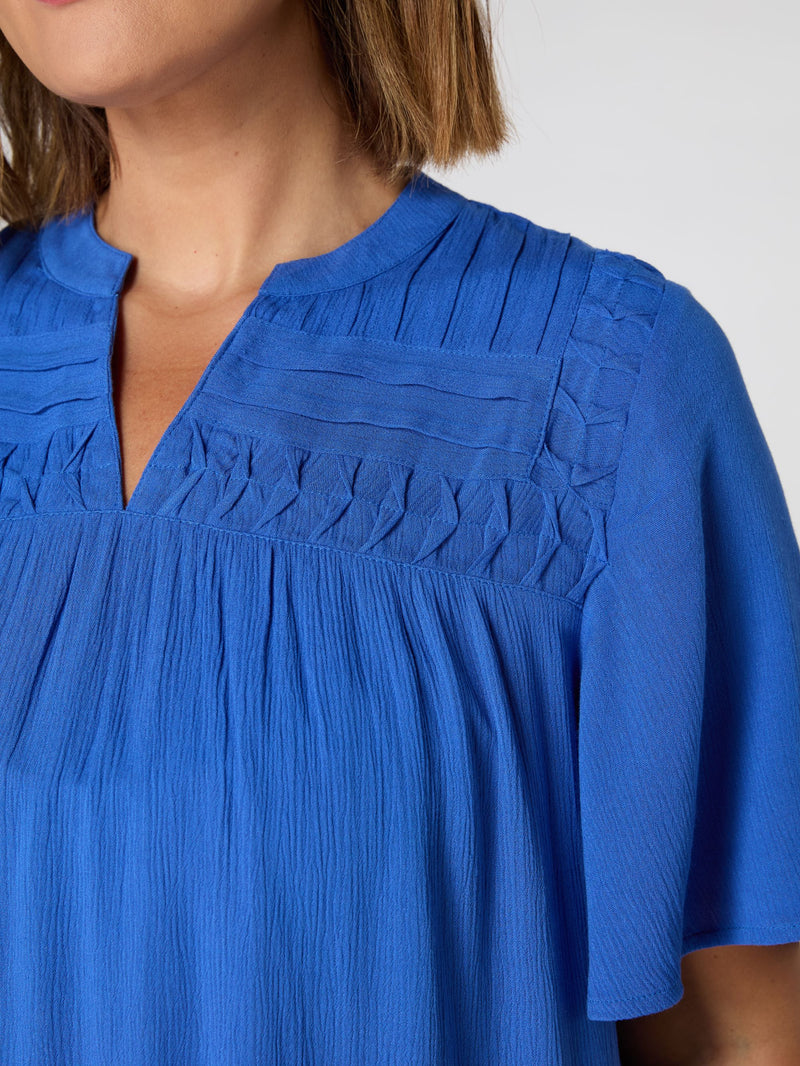 Blue Crinkle Smocked Top