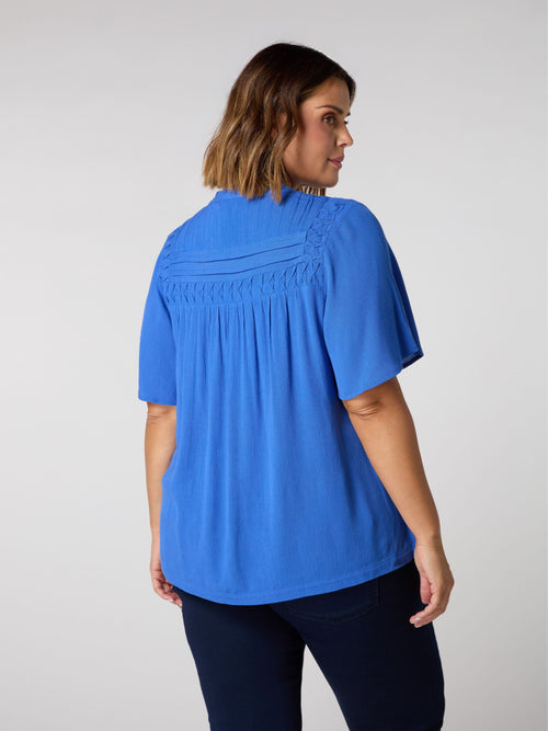 Blue Crinkle Smocked Top