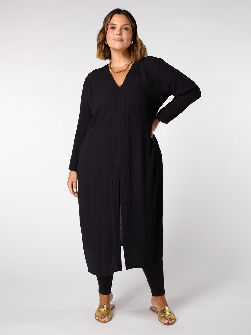 Petite Black Split Front Tunic