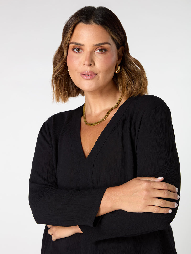 Petite Black Split Front Tunic