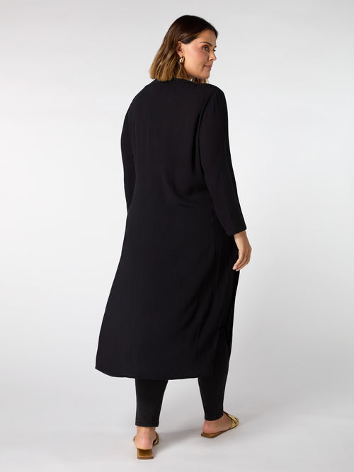 Black Crinkle Split Front Longline Tunic