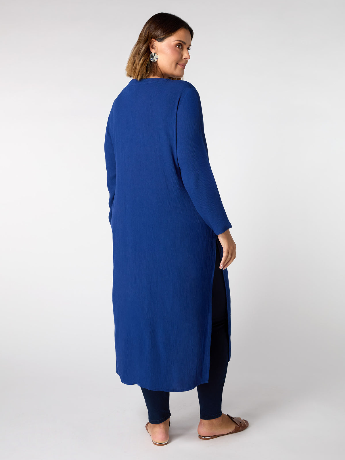Front Split Tunic Navy Crinkle Split Front Longline Tunic