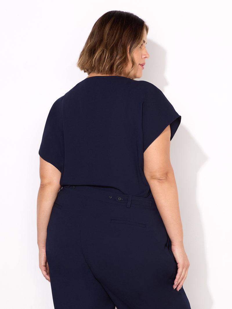 Navy Cowl Neck Top