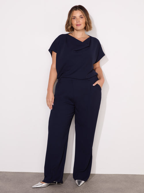 Navy Button Detail Wide Leg Trouser