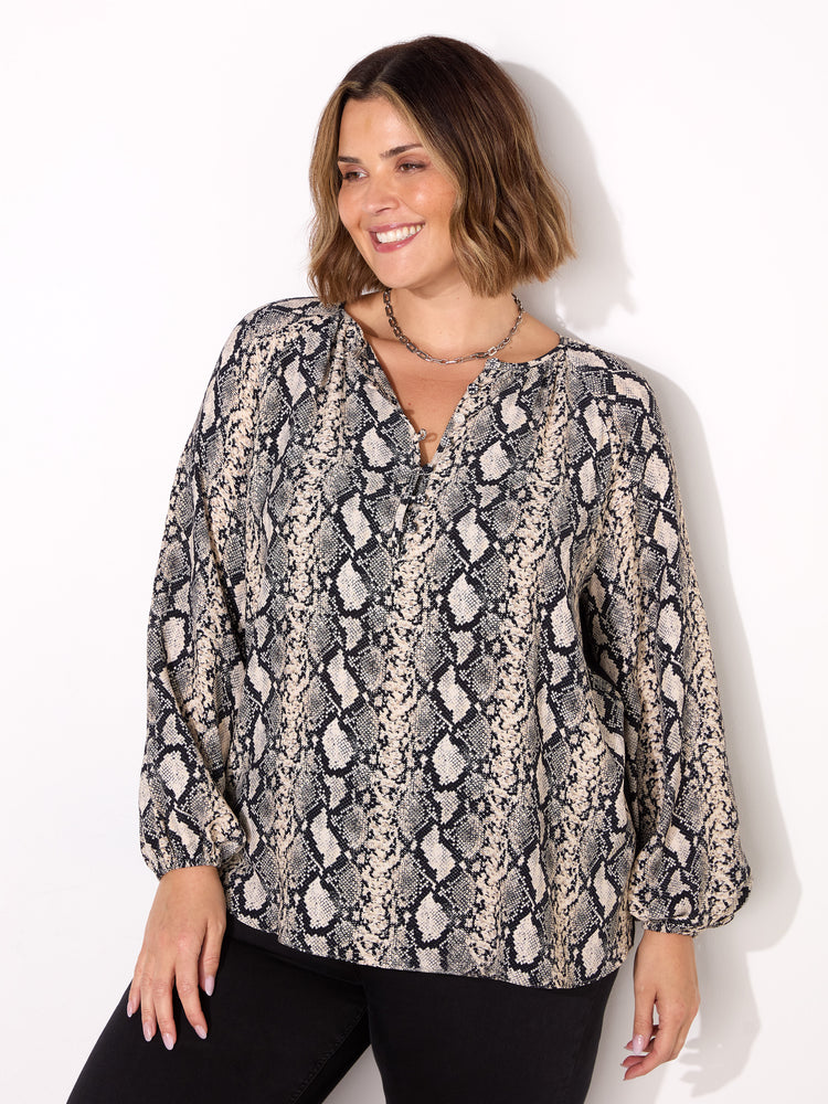 Snake Print Button Front Blouse