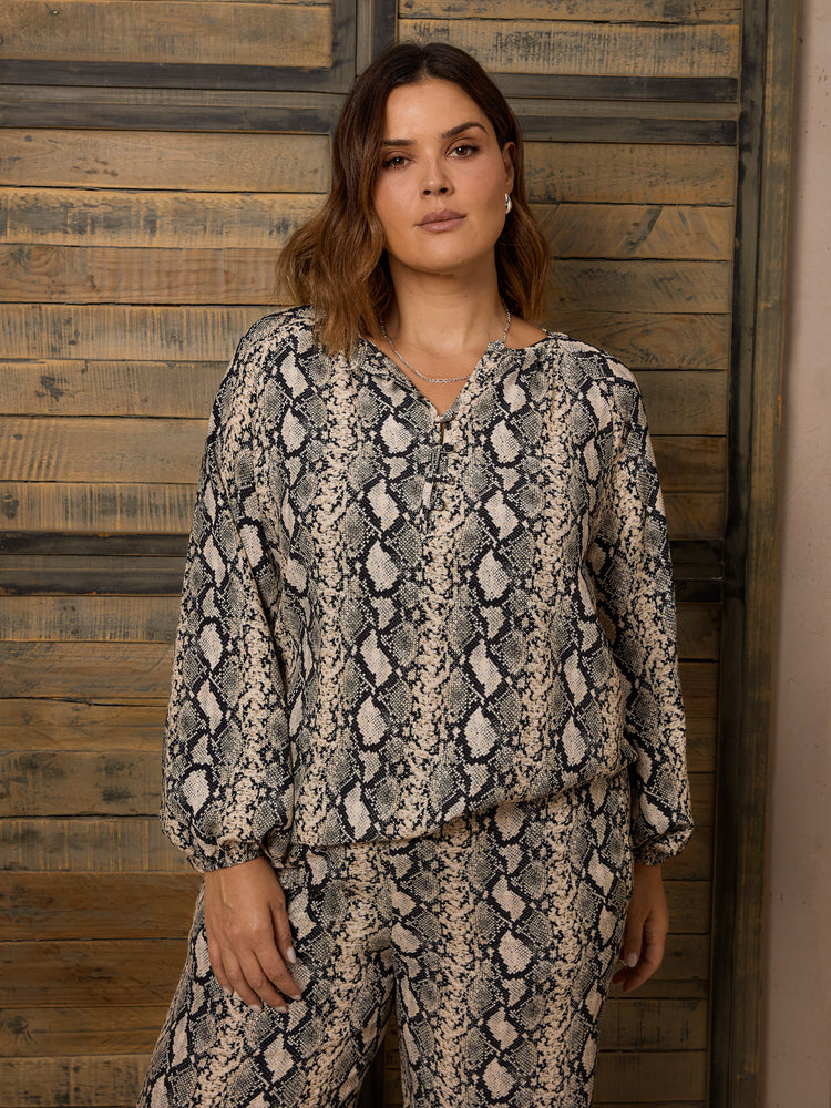 Snake Print Button Front Blouse