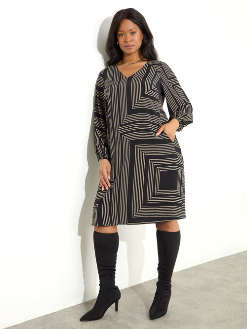 Geo Print Dress With Pockets