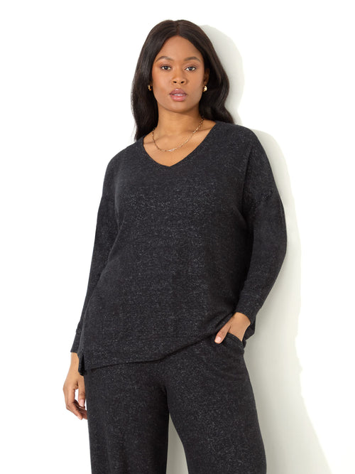 Grey Supersoft V-Neck Relaxed Longline Top