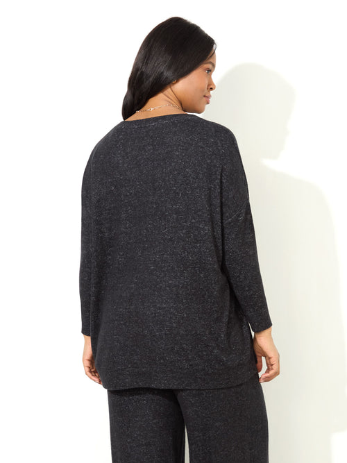 Grey Supersoft V-Neck Relaxed Longline Top