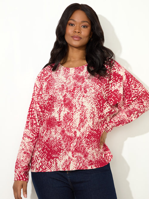 Red Snake Print Dolman Sleeve Blouse