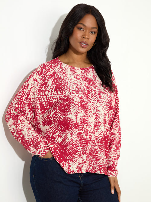 Red Snake Print Dolman Sleeve Blouse