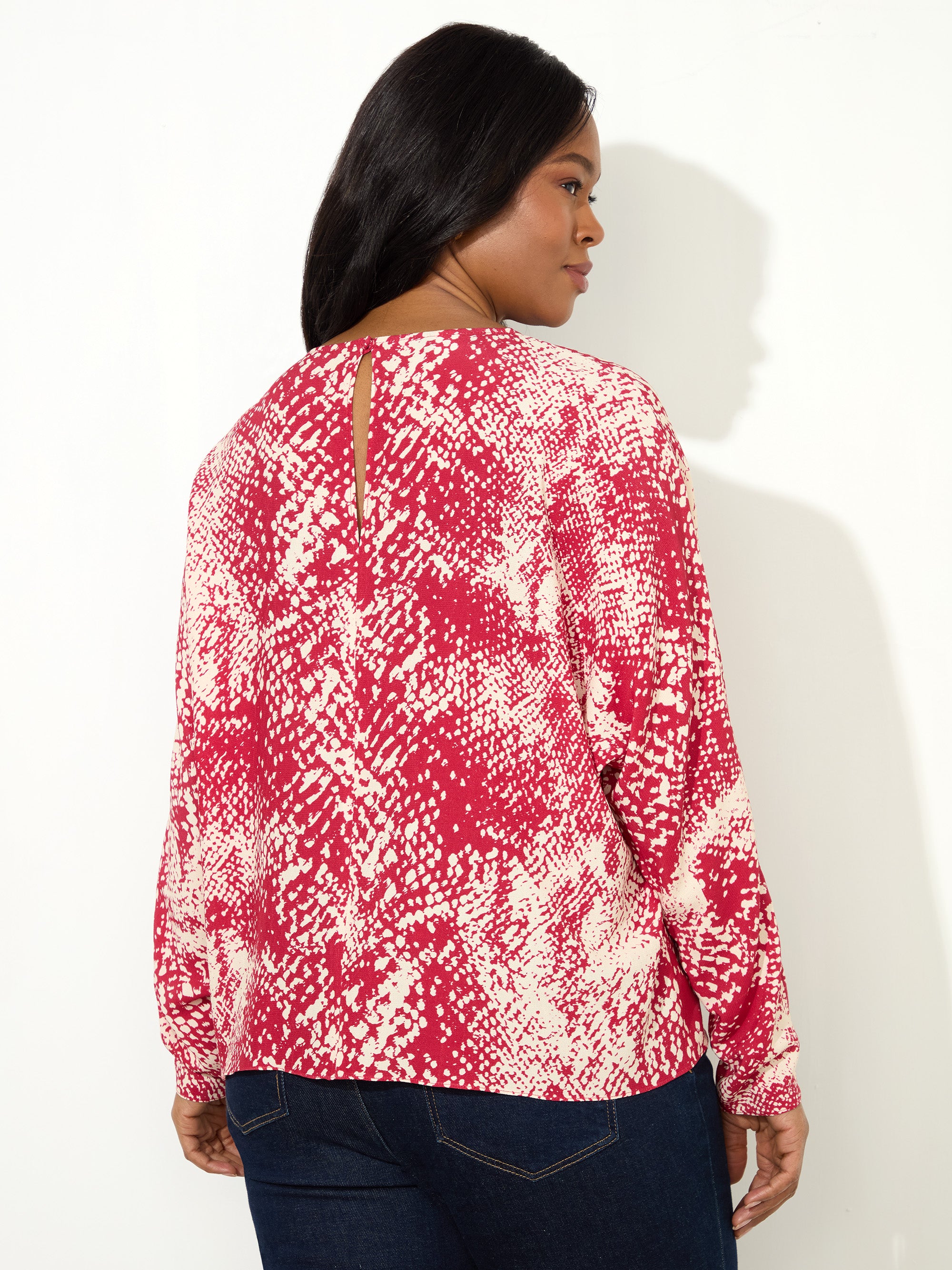 Red Snake Print Dolman Sleeve Blouse