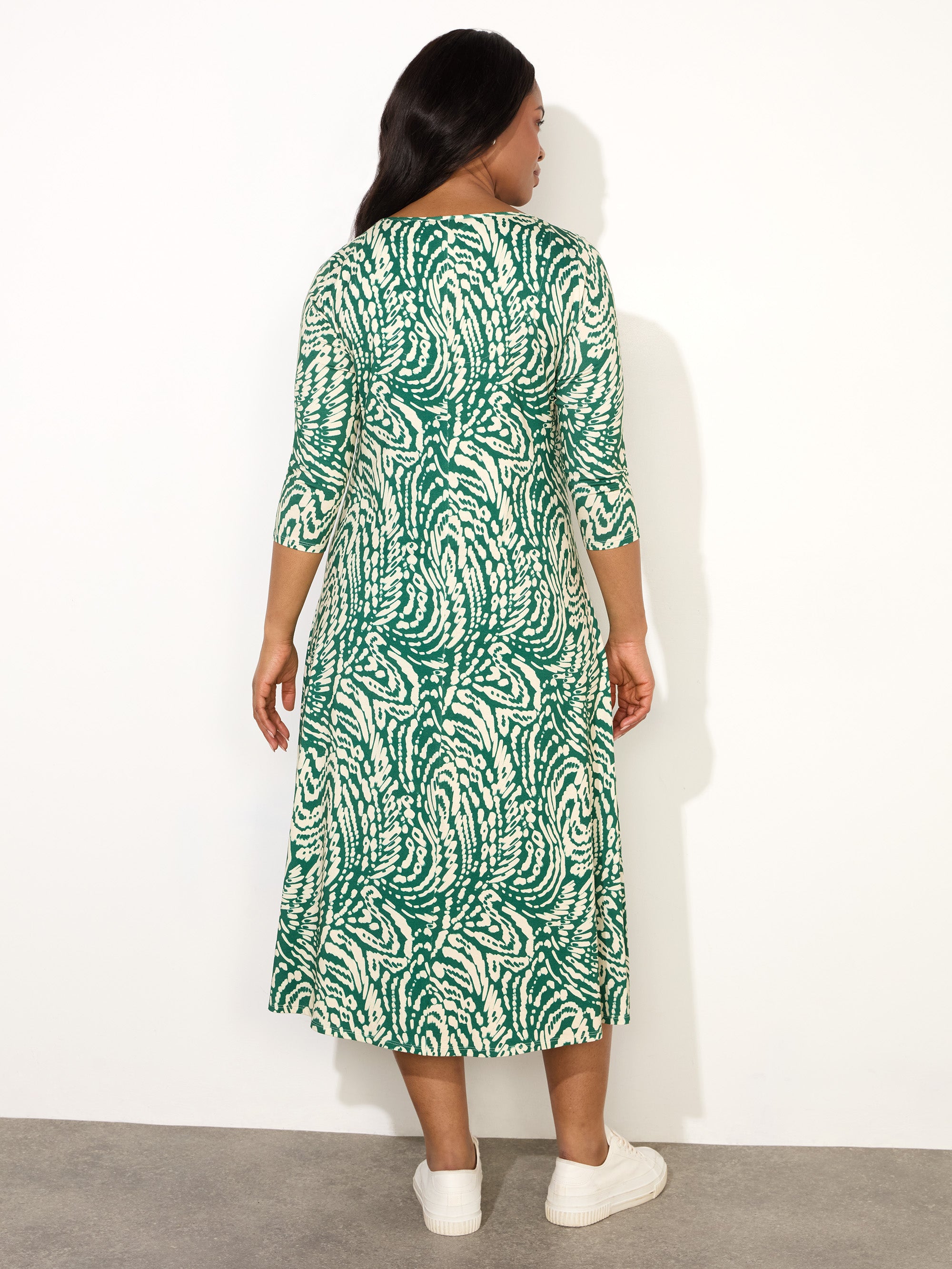 Petite Green Mono Print Jersey Ruched Front Dress