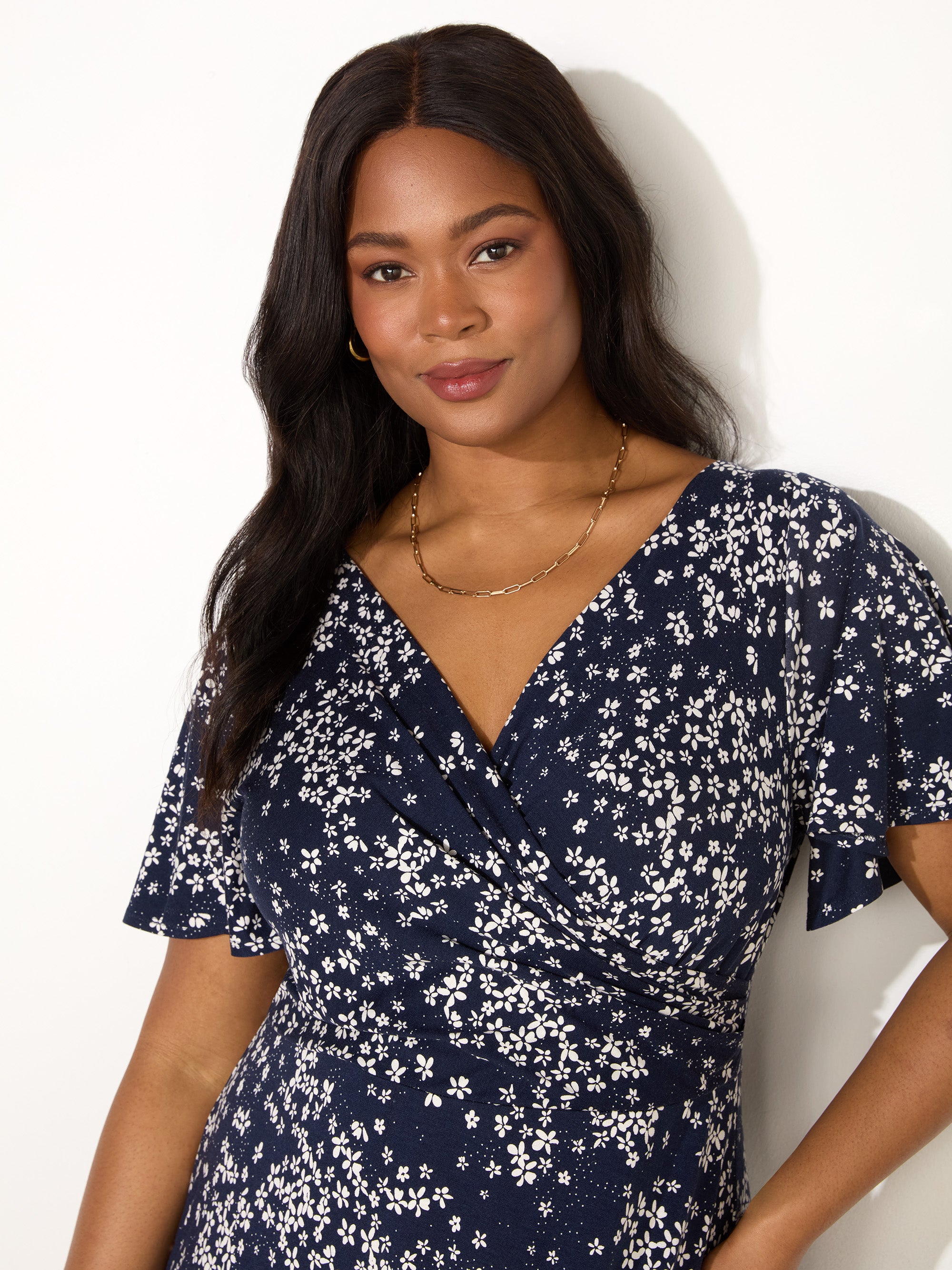 navy blue jersey wrap dress Tencel Jersey Midi Wrap Dress