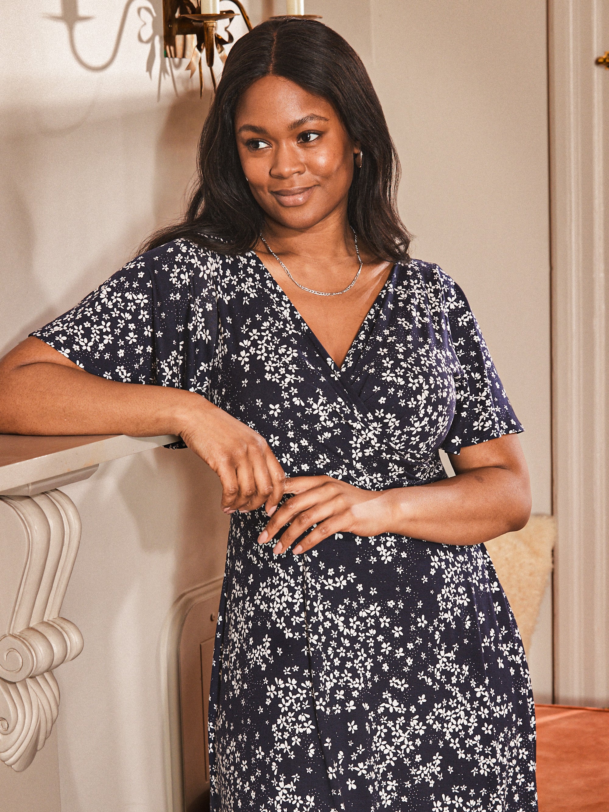jersey flutter sleeve dress Blue Dorothy Perkins Plus Crinkle Jersey Flutter Sleeve Button Front Midi Dress