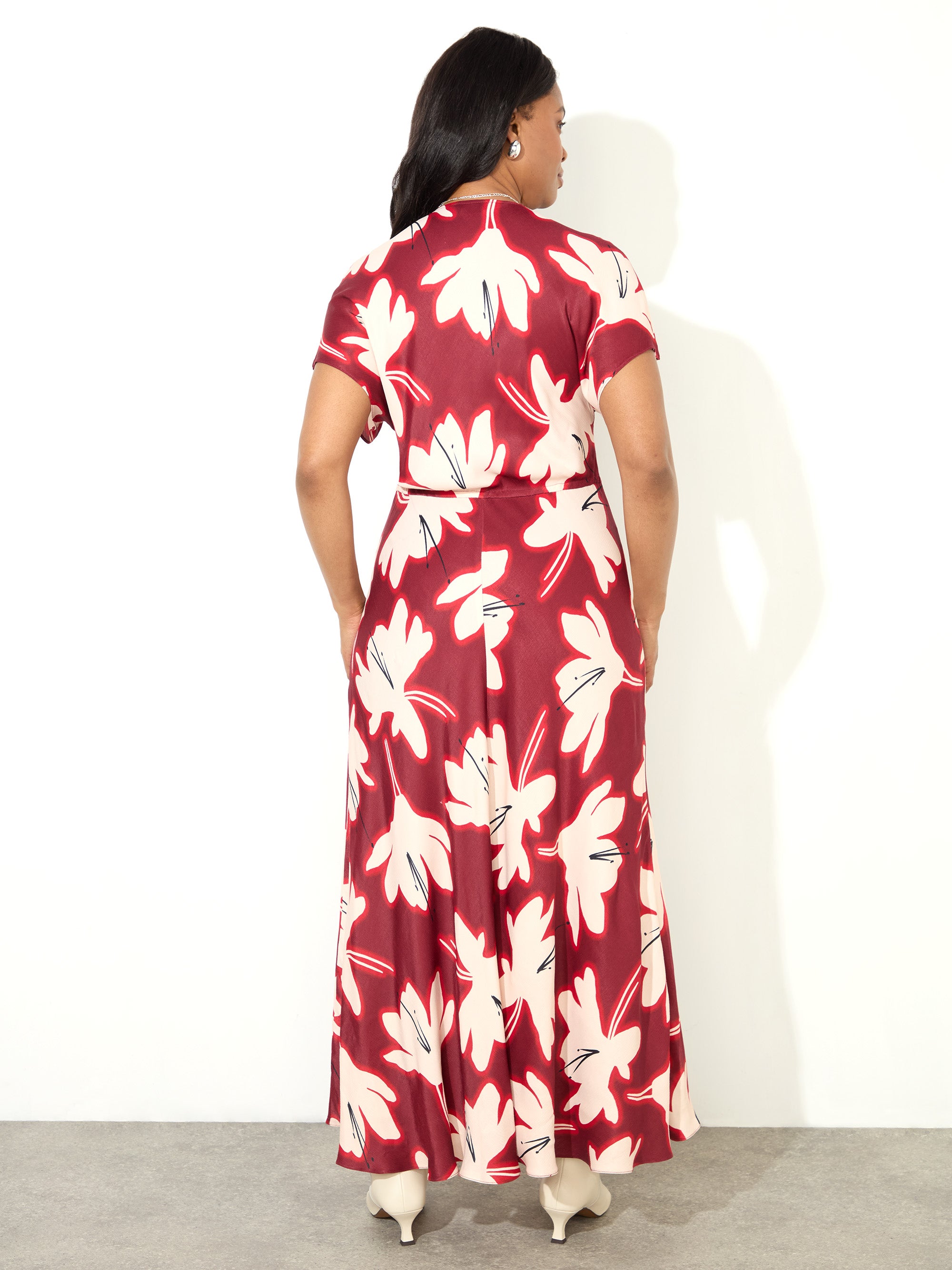 Red Floral V Neck Maxi Dress