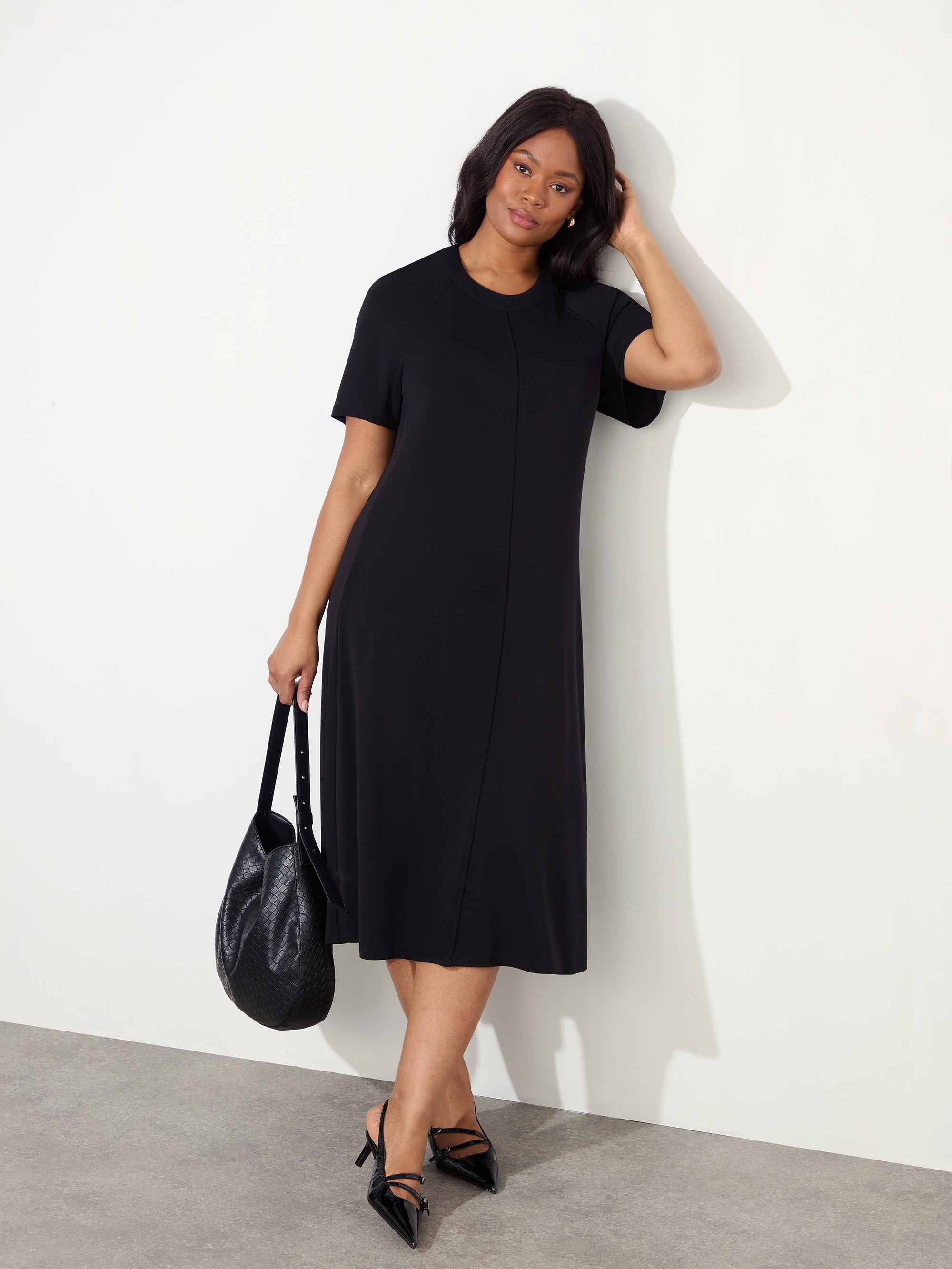 Black Jersey Short  Raglan Sleeve Dress