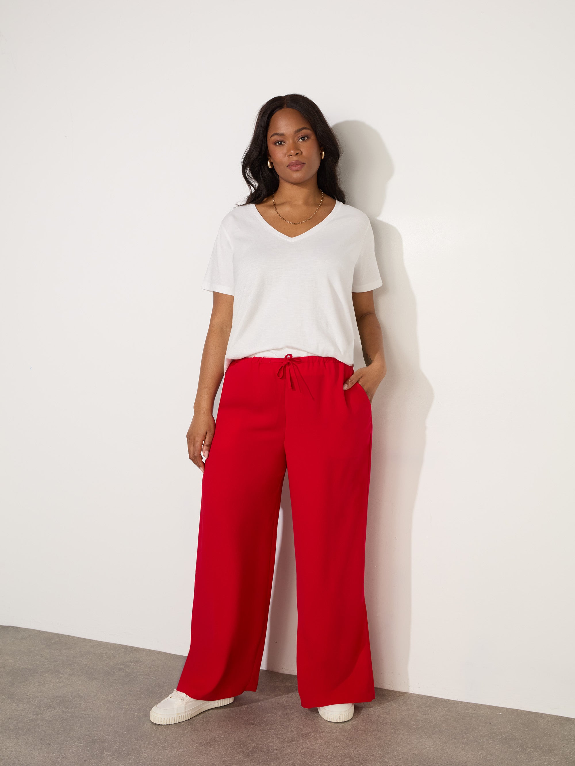 Red Drawstring Wide Leg Trouser