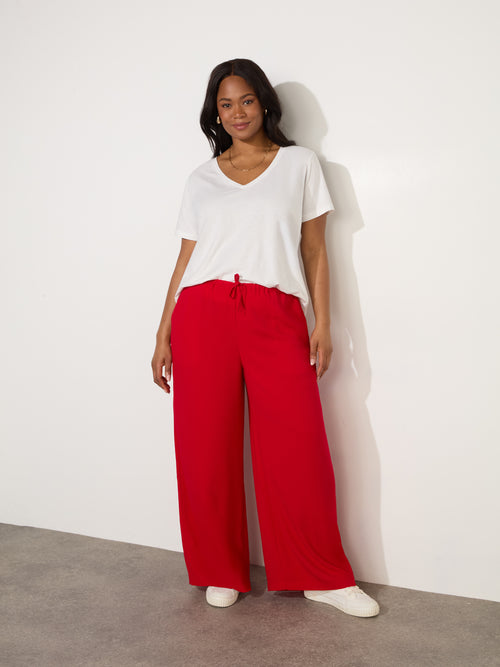 Red Drawstring Wide Leg Trouser