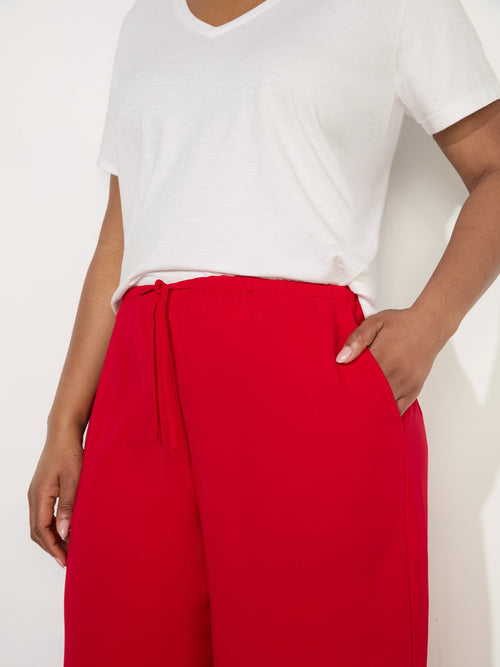 Red Drawstring Wide Leg Trouser