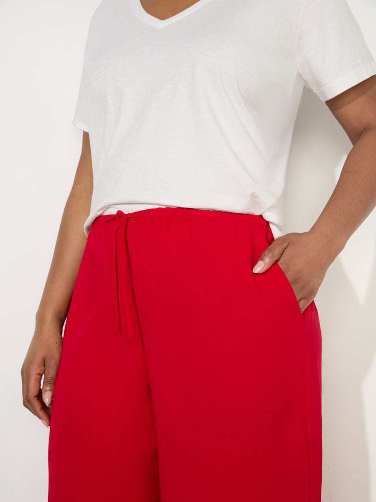 Red Drawstring Wide Leg Trouser