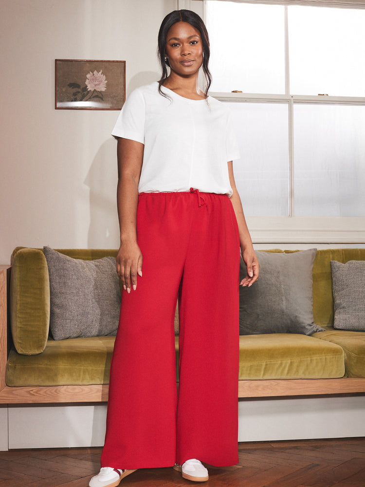 Red Drawstring Wide Leg Trouser