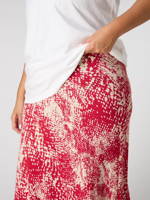 Red Snake Print Midaxi Skirt