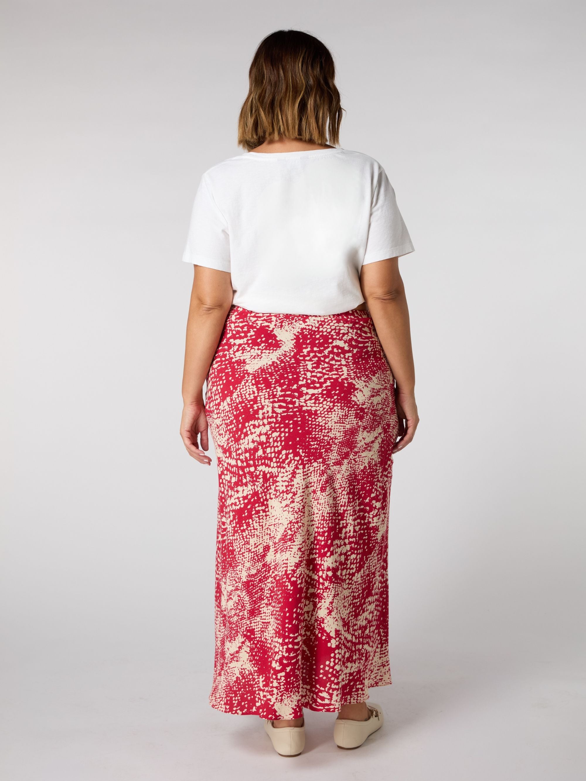 Red Snake Print Midaxi Skirt