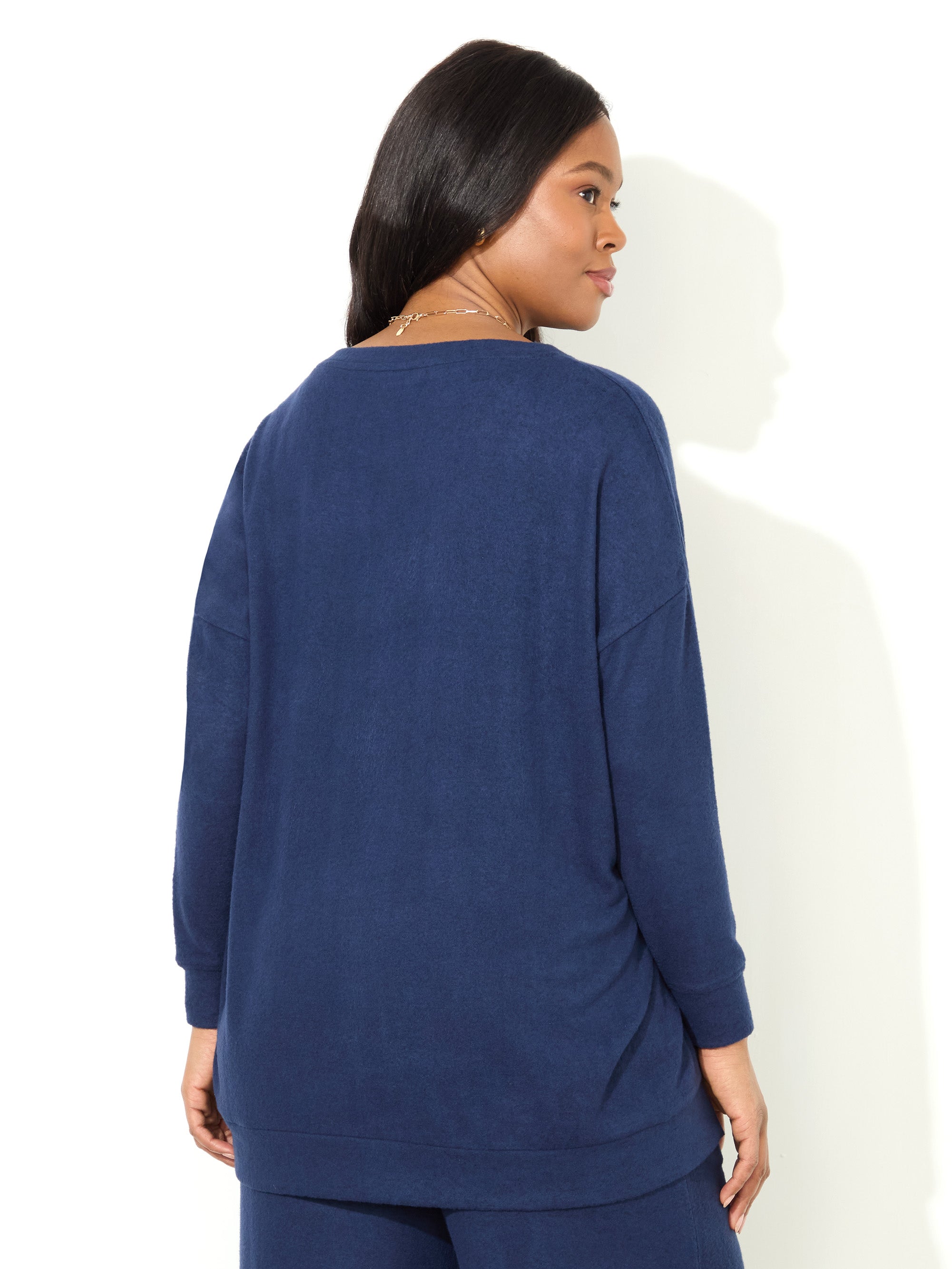 Navy Supersoft V-Neck Relaxed Longline Top